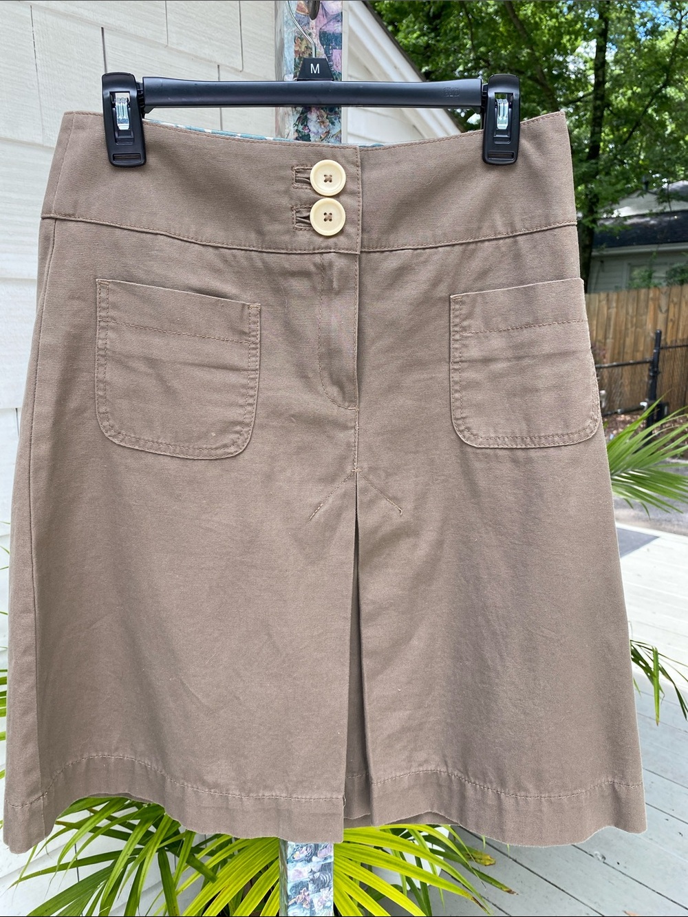 Boden Taupe A-Line Skirt with Front Patch Pocket and Button Waist